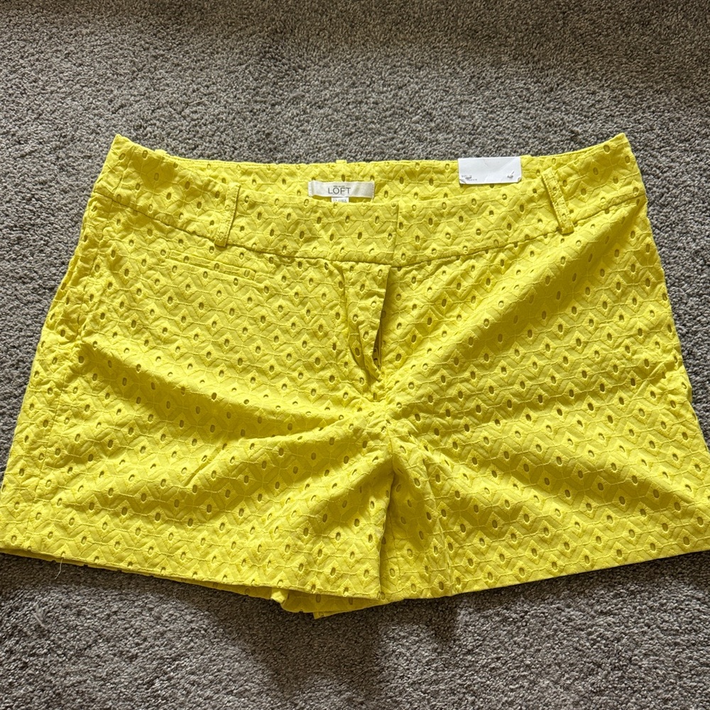 LOFT the riviera short - Bright Yellow Eyelet Bermuda Shorts